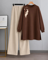 Long Fleece Sweatshirt Side Pocket with Beige Flapper Trouser (Wings BR02)