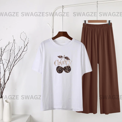 Casual Combo (cherry) with brown flapper trouser