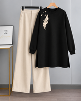 Long Fleece Sweatshirt Side Pocket with Beige Flapper Trouser (Wings BR01)