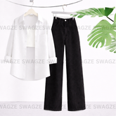 Combo Wear ( White shirt with Black wide leg jeans )