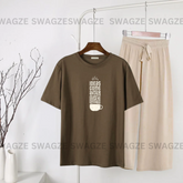 Casual Combo (ideas come after coffee) with beige flapper trouser