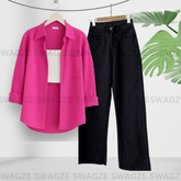 Combo Wear (Pink shirt with Black wide leg jeans )