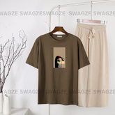 Casual Combo (bubble bloosom) with beige flapper trouser