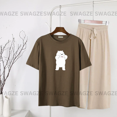 Casual Combo (standing icepanda) with beige flapper trouser