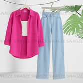 Combo Wear (Pink shirt with Skyblue wide leg jeans)