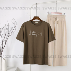 Casual Combo (coffebeat) with beige flapper trouser