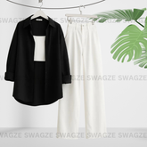 Combo Wear (Black shirt with White wide leg jeans )