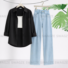 Combo Wear (Black shirt with Skyblue wide leg jeans)