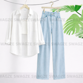 Combo Wear (white shirt with Skyblue wide leg jeans)