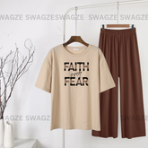 Casual Combo (faith over fear) with brown flapper trouser