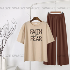 Casual Combo (faith over fear) with brown flapper trouser