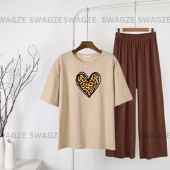 Casual Combo (cheetah heart) with brown flapper trouser