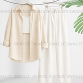 Combo Wear (Beige shirt with White wide leg jeans )