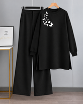 Long Fleece Sweatshirt Side Pocket with Black Flapper Trouser (Butterfly Bunch B01)