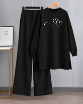 Long Fleece Sweatshirt Side Pocket with Black Flapper Trouser (Hearts B01)
