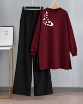 Long Fleece Sweatshirt Side Pocket with Black Flapper Trouser (Butterfly Bunch M01)