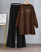 Long Fleece Sweatshirt Side Pocket with Black Flapper Trouser (Hearts Bunch BR01)