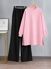 Long Fleece Sweatshirt Baby Pink with Black Flapper Trouser (Pocket Sweatshirt)
