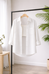 Women’s Solid Button-Down Shirt – White Casual Long Sleeve Top