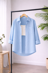 Women’s Solid Button-Down Shirt – Sky blue Casual Long Sleeve Top