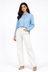 Combo Wear (Skyblue shirt with White wide leg jeans )
