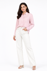 Combo Wear (Baby pink shirt with White wide leg jeans )