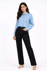 Combo Wear (Skyblue shirt with Black wide leg jeans )
