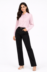 Combo Wear (Baby pink shirt with Black wide leg jeans )