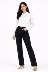 Women’s Solid Button-Down Shirt – White Casual Long Sleeve Top