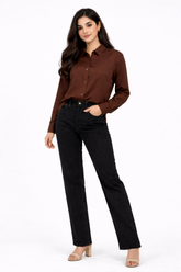 Combo Wear (Brown shirt with Black wide leg jeans )