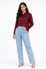 Combo Wear (Maroon shirt with Skyblue wide leg jeans)