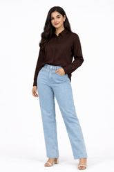 Combo Wear (Brown shirt with Skyblue wide leg jeans)