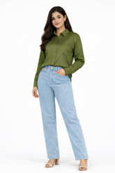 Combo Wear (Olive green shirt with Skyblue wide leg jeans)