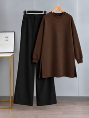 Long Fleece Sweatshirt Brown with Black Flapper Trouser (Pocket Sweatshirt)