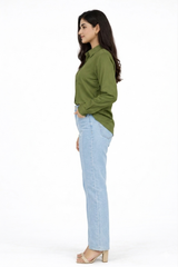 Combo Wear (Olive green shirt with Skyblue wide leg jeans)