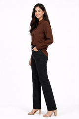 Combo Wear (Brown shirt with Black wide leg jeans )