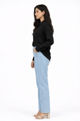 Combo Wear (Black shirt with Skyblue wide leg jeans)