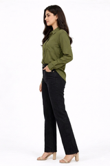 Combo Wear (Olive green shirt with Black wide leg jeans )