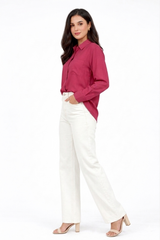 Combo Wear (Pink shirt with White wide leg jeans )