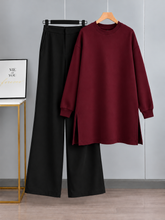 Long Fleece Sweatshirt Maroon with Black Flapper Trouser (Pocket Sweatshirt)