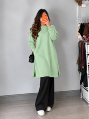 Long Fleece Sweatshirt Mint Green with Beige Flapper Trouser (Pocket Sweatshirt)