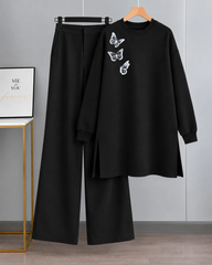 Long Fleece Sweatshirt Side Pocket with Black Flapper Trouser (Hearts B04)