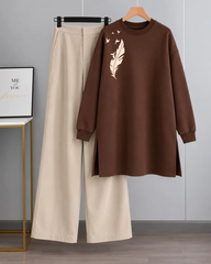 Long Fleece Sweatshirt Side Pocket with Beige Flapper Trouser (Wings BR02)
