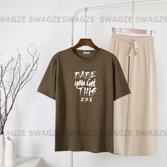 Casual Combo (babe you got this) with beige flapper trouser