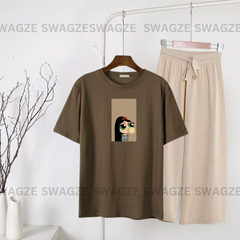 Casual Combo (bubble bloosom) with beige flapper trouser