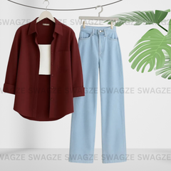 Combo Wear (Maroon shirt with Skyblue wide leg jeans)