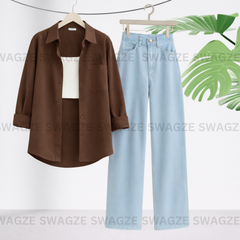 Combo Wear (Brown shirt with Skyblue wide leg jeans)