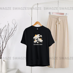 Casual Combo (bloom & shine) with beige flapper trouser