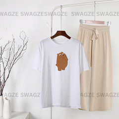 Casual Combo (cute grizz) with beige flapper trouser