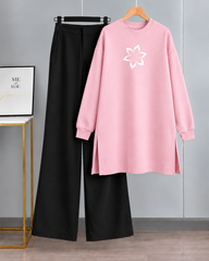 Long Fleece Sweatshirt Side Pocket with Black Flapper Trouser (FLOWER P01)